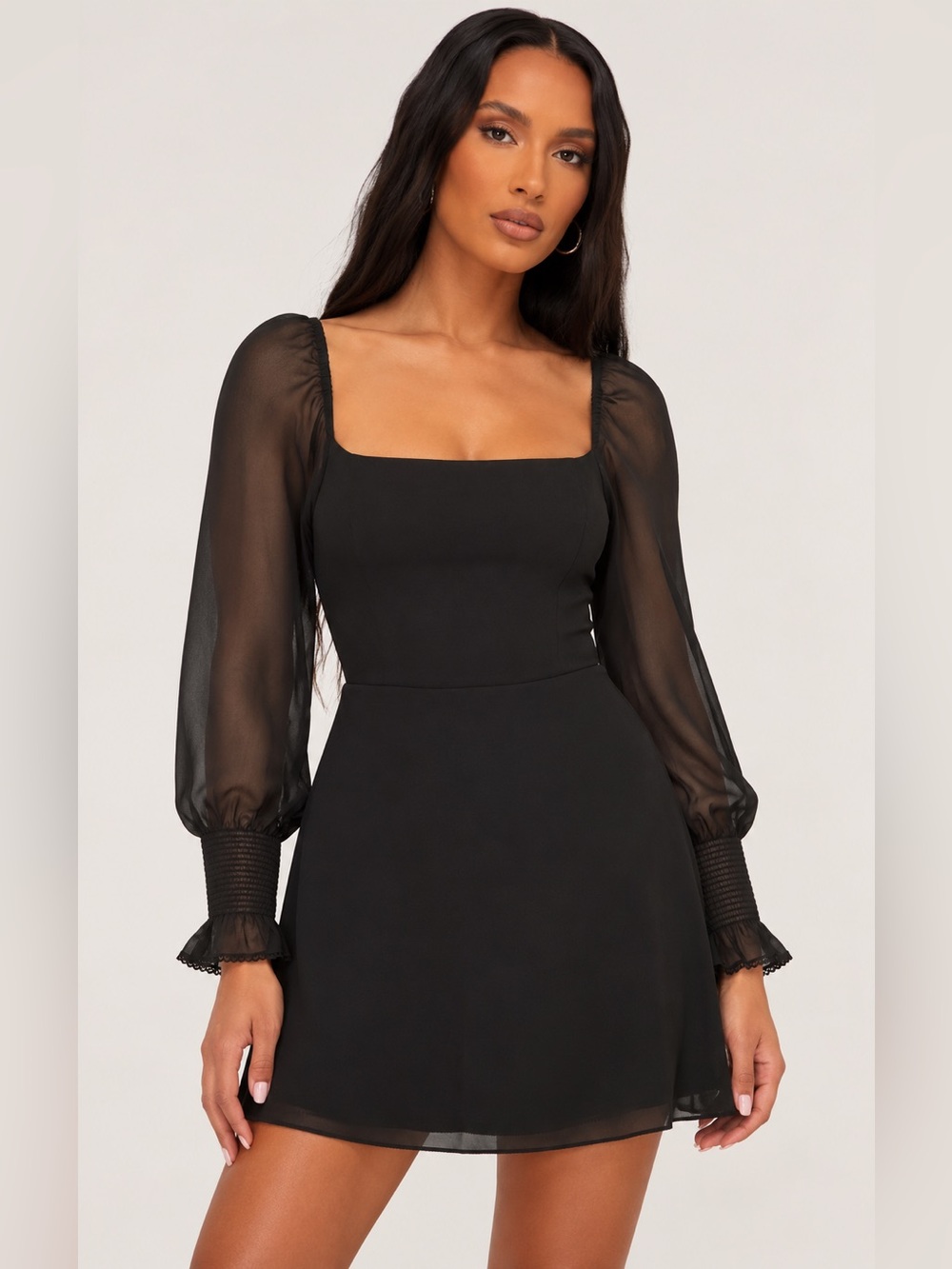 Wilfred Emmylou Aritizia Black Long-Sleeve Sheer Mini Dress